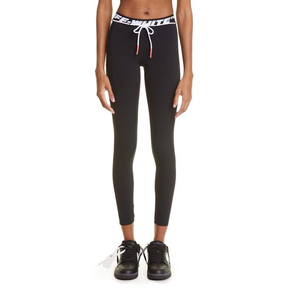 Off-White Athletic Logo Black Polyamide Band Leggings Size 4 - Picture 1 of 4